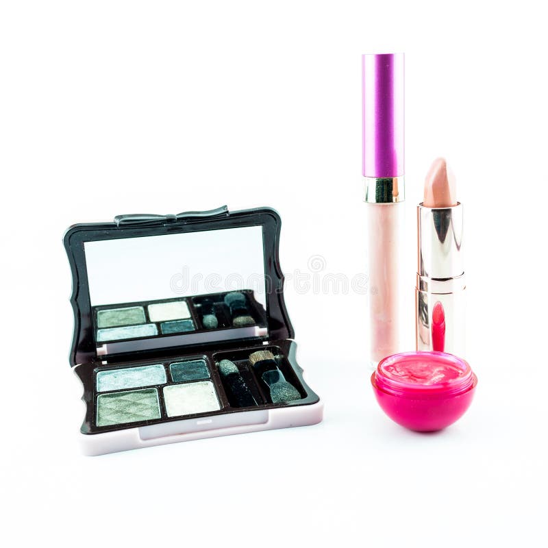 Makeup Brush and Cosmetics Set on a White Background Stock Image