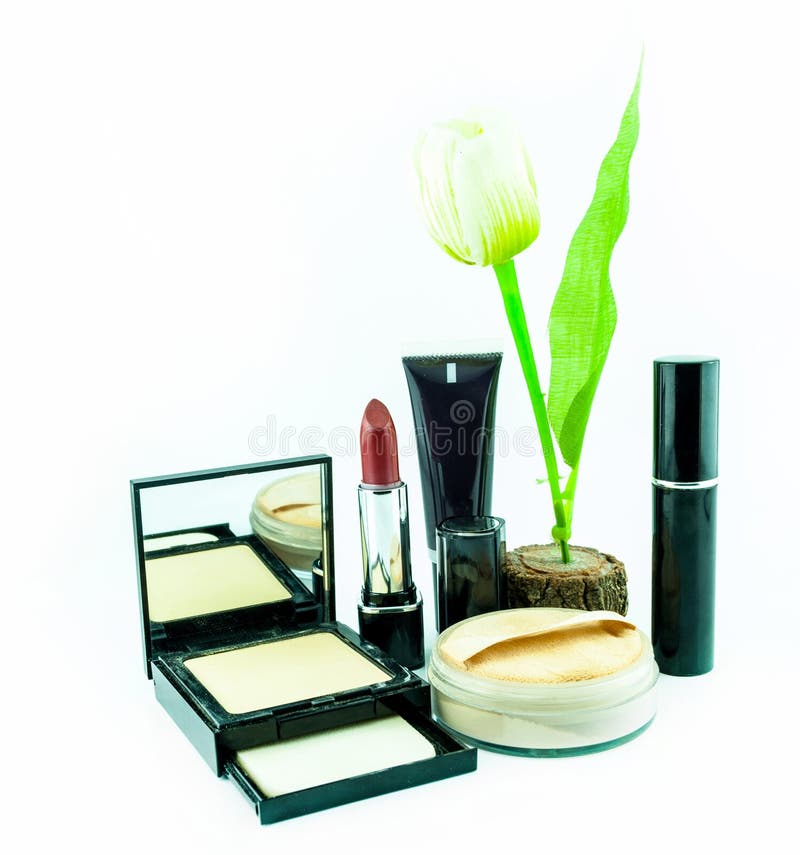 Makeup Brush and Cosmetics Set on a White Background Stock Image