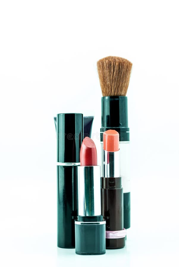 Makeup Brush and Cosmetics Set on a White Background Stock Image