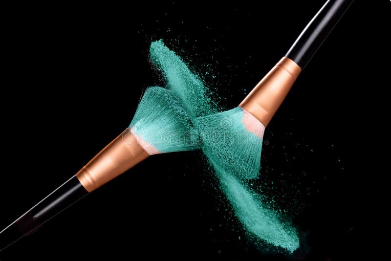 Makeup Brushes With Explosion Green Powder Stock Image Image of