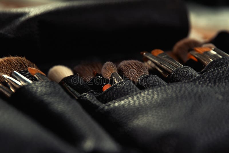 Makeup Brushes on a Vanity stock photo. Image of shadow 160761882