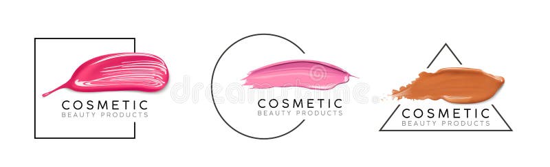 Makeup design template with place for text. Cosmetic Logo concept of liquid foundation, nail polish and lipstick smear stock illustration Makeup design template with place for text. Cosmetic Logo concept of liquid foundation, nail polish and lipstick smear stock illustration