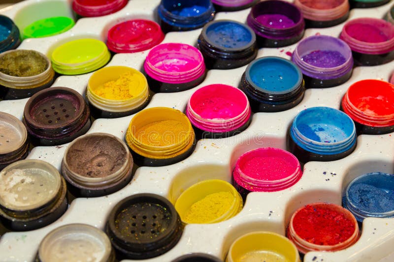 Makeup Eye Shadows on the Counter Closeup Stock Photo Image of