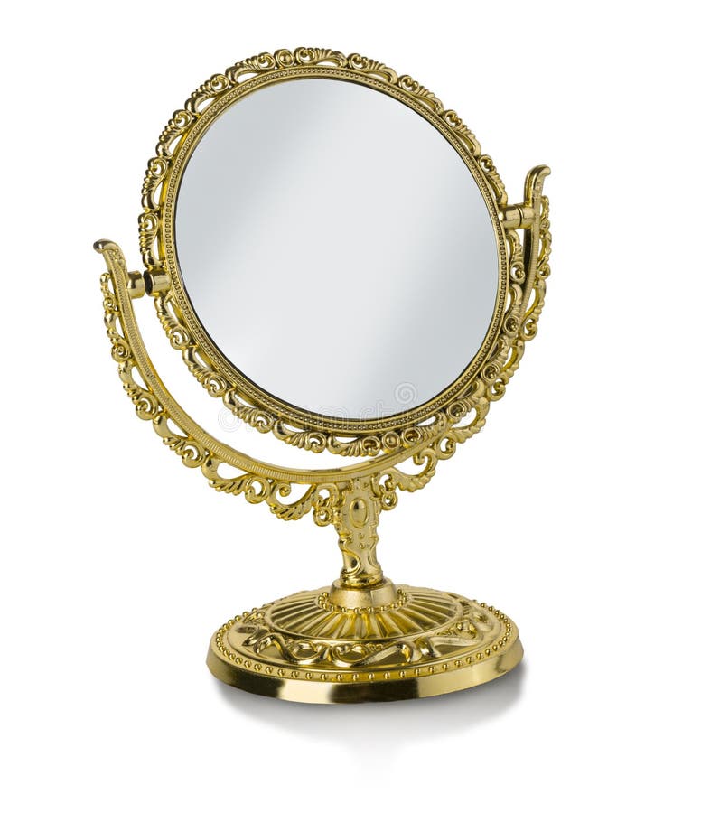 Gold Makeup Mirror The On White Background Stock Image Image of skin