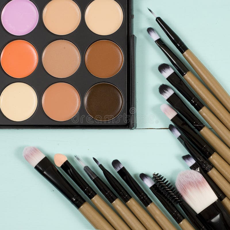 Make Up Palette with Brushes and Pouder for Skin Stock Image Image of palette, mixed 107035713