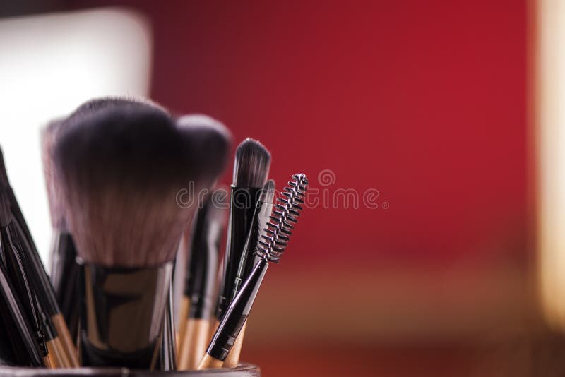 Makeup palette and brushes stock photo. Image of model 64233554