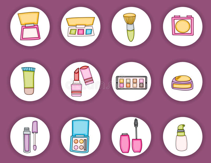 Makeup Products Cartoon Doodle Elements. Beauty Print Out Stickers