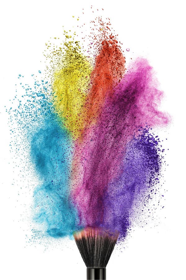 Makeupborste med isolerat färgpulver arkivbild Makeupborste med isolerat färgpulver arkivbild