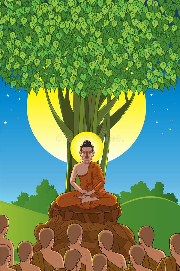 Buddha Sitting Under The Bodhi Tree Stock Vector - Illustration of ...