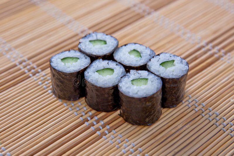 Maki (Sushi Roll) on a Bamboo Placemat Stock Image Image of appetizer