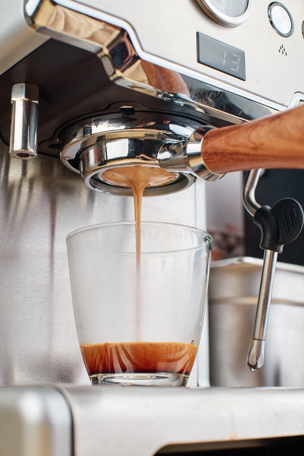 Coffee Extraction Process Using Espresso Machine Portrait Stock Image Image of process