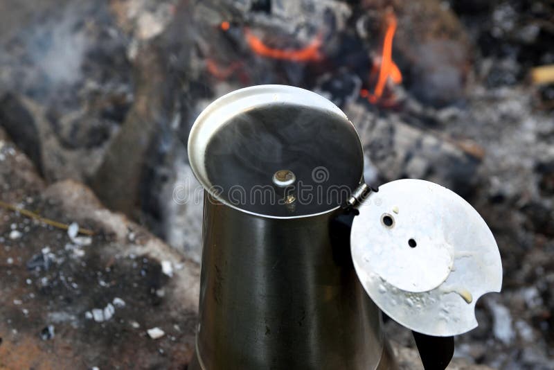 Coffee Pot On Campfire Stock Photo - Download Image Now - 2015