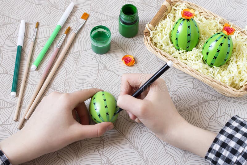 Making creative Easter decor from eggs stock image