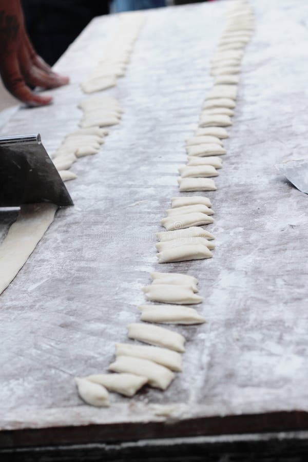 Making Deepfried Dough Stick in Market. Stock Photo Image of cooking