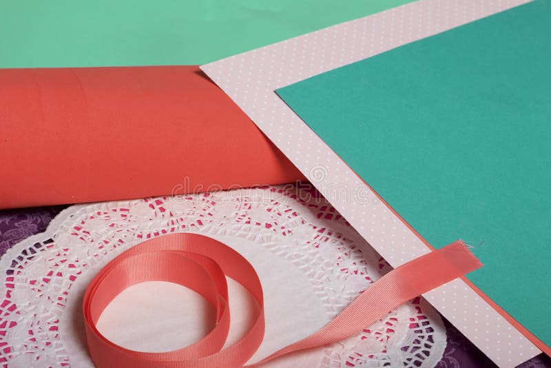 Making Greeting Cards from Paper, Cardboard and Tape Stock Image