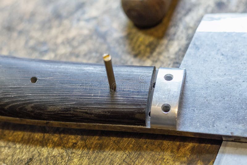 Making Knife Handle Rivet with Pins, Knifemaking Stock Photo Image of