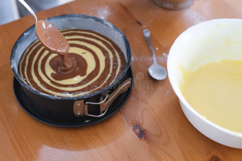 Making Marble Cake at Home. Copy Space. Pastry Stock Image Image of