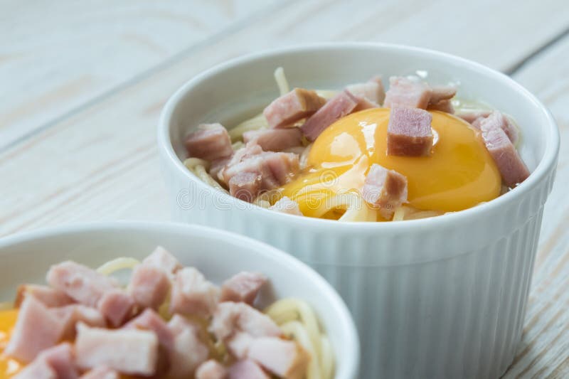 Making Pasta with Egg and Bacon Stock Image Image of food, breakfast