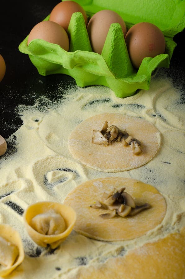 Making Pasta from Italian Flour Semolina Stock Photo - Image of
