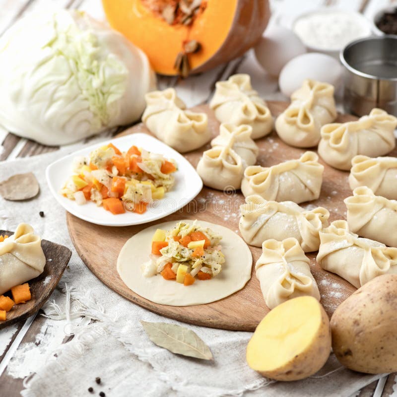 Making Process of Dumplings with Potatoes, Pumpkin and Cabbage