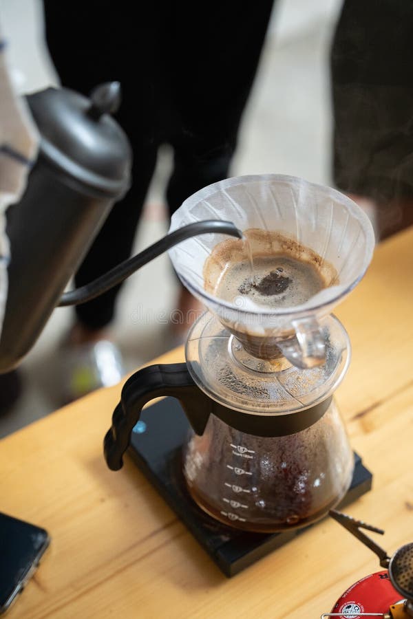 Making Process of V60 Coffee, Filter Coffee, Pouring Hot Water on the Coffee Stock Image Image
