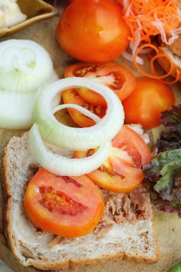 Making Tuna Sandwich with Fresh Vegetables Stock Photo Image of breakfast, light 42624200