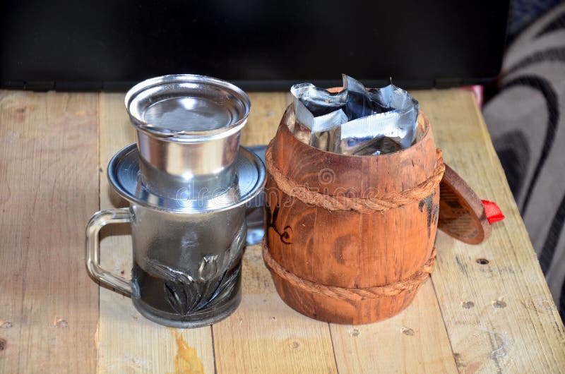 Making Vietnam Hot Coffee Drip To Glass Stock Photos Free & Royalty