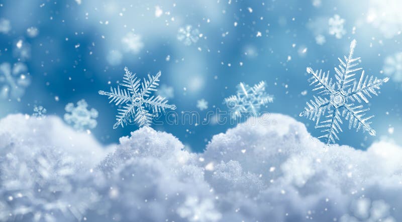 Makro der Schneeflocke auf Schnee lizenzfreie abbildung