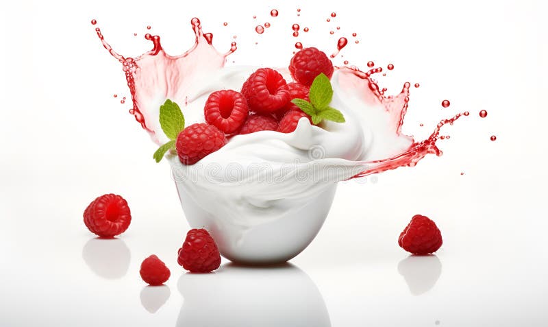 Makro einer Schüssel Jogurt und Beeren weißer Hintergrund ai generativ lizenzfreie abbildung