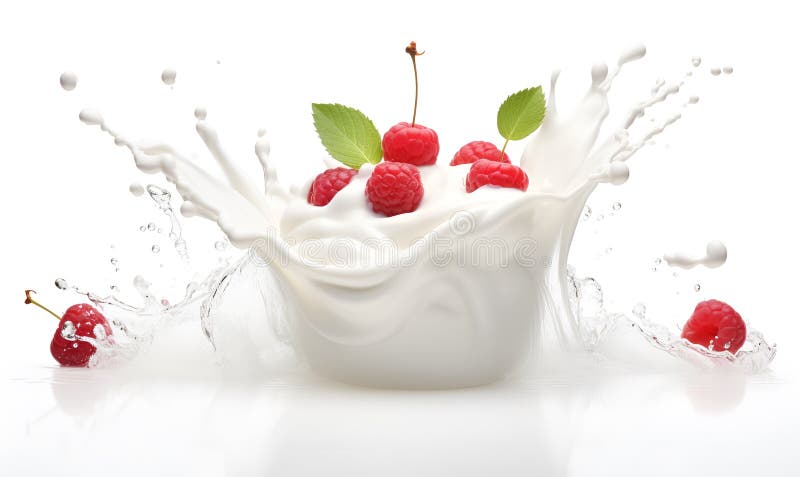 Makro einer Schüssel Jogurt und Beeren weißer Hintergrund ai generativ vektor abbildung