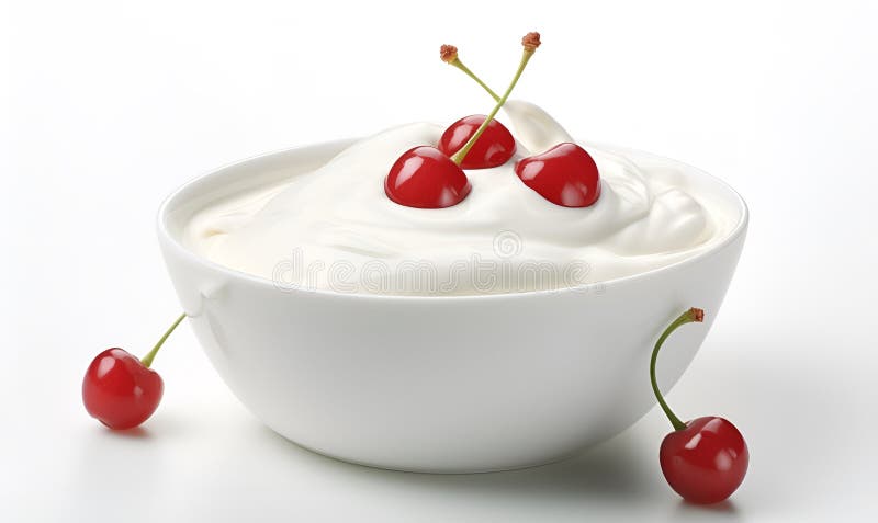 Makro einer Schüssel Jogurt und Beeren weißer Hintergrund ai generativ lizenzfreie abbildung