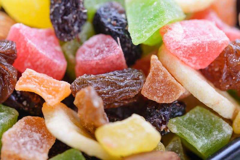 Makro von verschiedenen bunten trockenen Früchten lizenzfreies stockbild Makro von verschiedenen bunten trockenen Früchten lizenzfreies stockbild