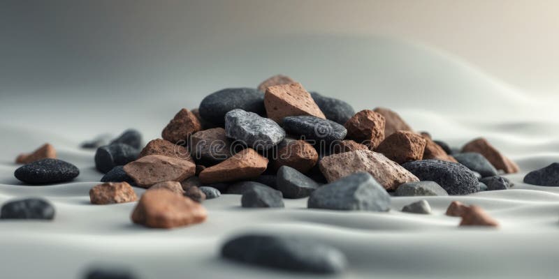 Makro zdjęcie sterty brązowych i czarnych kamieni z zamazanym tłem fotografia stock