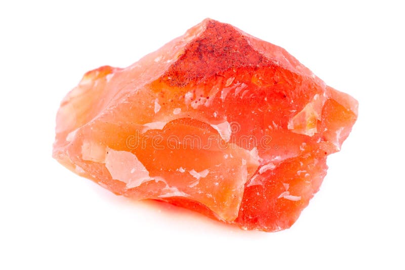 Makromineralsteinkarneol auf weißem Hintergrund stockfoto