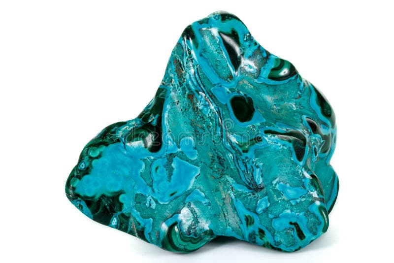 Makromineralsteinmalachit Chrysocolla auf einem weißen Hintergrund lizenzfreies stockfoto