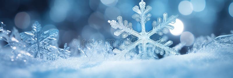 Makroschneeflocke und gefallene Schneeflocken stock abbildung
