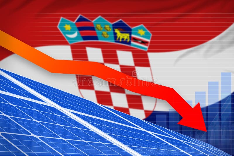 Makt för sol- energi för Kroatien som fäller ned diagrammet, pil ner - modern industriell illustration för naturlig energi illust vektor illustrationer Makt för sol- energi för Kroatien som fäller ned diagrammet, pil ner - modern industriell illustration för naturlig energi illust vektor illustrationer