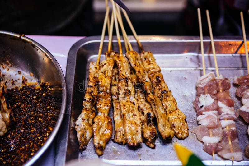 Mala Chinese BBQ is meat or vegetable grilled with Chinese hot and spicy spices