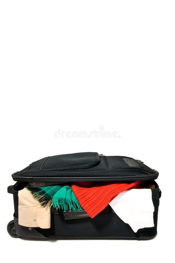 Mala de viagem Overstuffed no fundo branco imagem de stock Mala de viagem Overstuffed no fundo branco imagem de stock