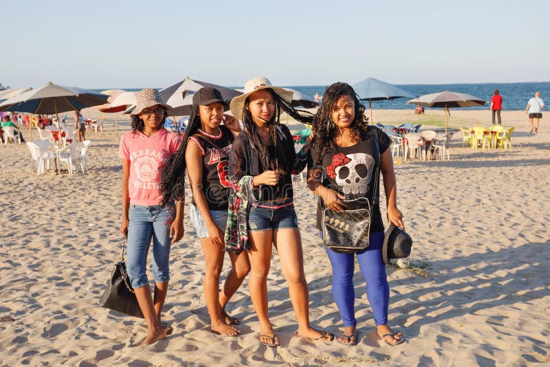 Malagasy Beauties Teenager Girls Resting On The Beach