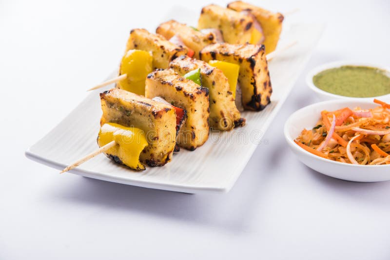 Malai Paneer Tikka or Creamy Cottage Cheese Barbecue Stock Photo