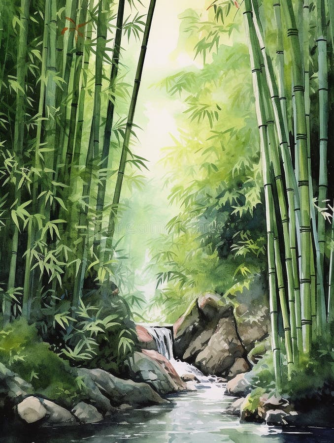 Malarstwo akwarelowe lasu bambusowego ilustracji