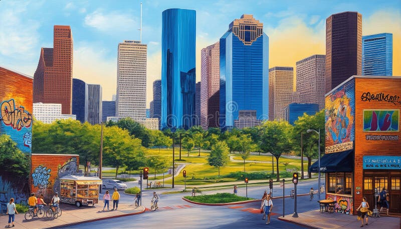 Malarstwo houston graffiti&city park canvas royalty ilustracja