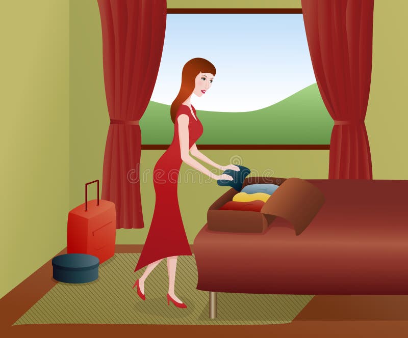 Malas de viagem da embalagem da mulher ilustração stock Malas de viagem da embalagem da mulher ilustração stock