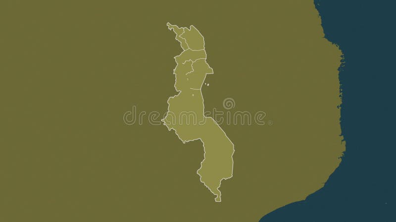 Malawi map - solid. Regions. Pattern. Labels stock illustration