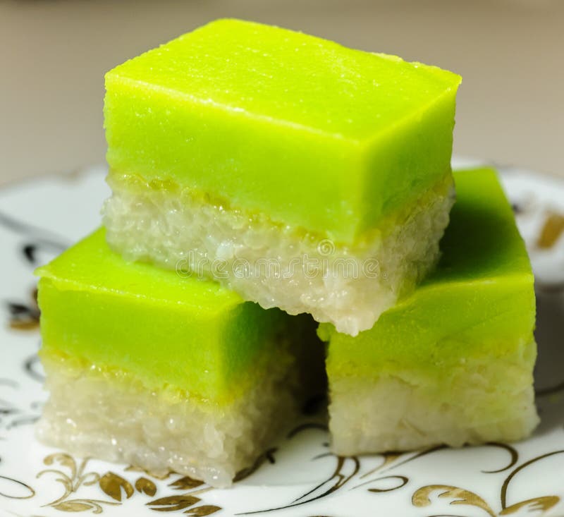 Malay Traditional Dessert - Seri Muka On A Fancy Plate 