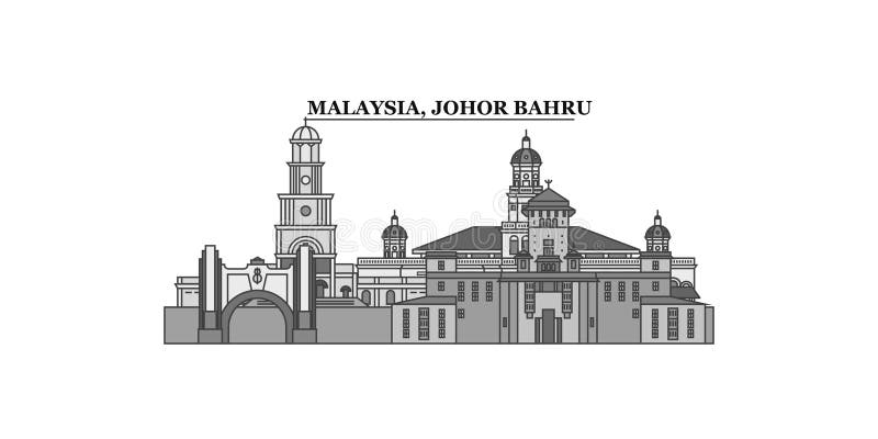 Malaysia, Johor Bahru City Skyline Isolated Vector Illustration, Icons ...