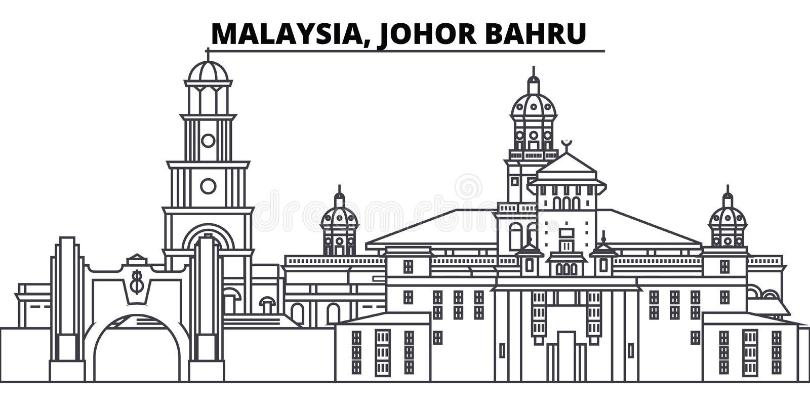 Malaysia, Johor Bahru City Skyline Isolated Vector Illustration, Icons ...