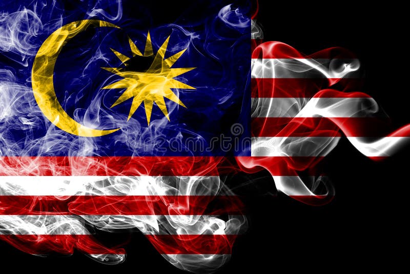 Malaysia Smoke Flag on a Black Background Stock Illustration