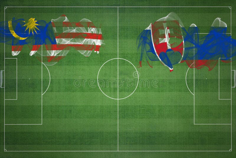 Malaysia vs Slovakia Soccer Match, national colors, national flags, soccer field, football game, Copy space